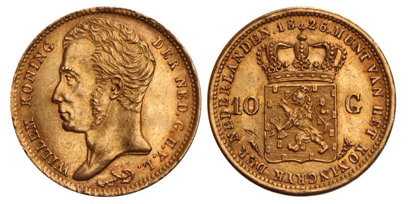 10 Gulden goud Willem I 1826 U. Prachtig / FDC.