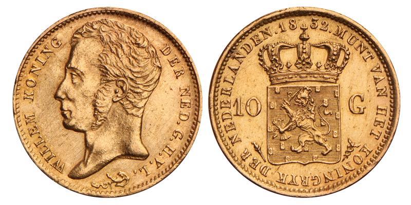 10 Gulden goud Willem I 1832. Prachtig / FDC.