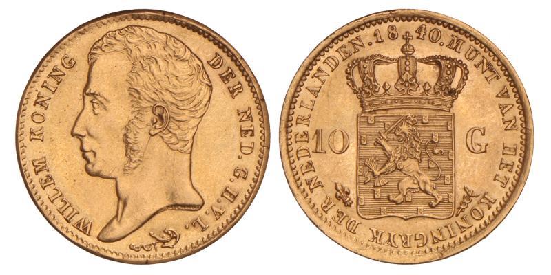 10 Gulden goud Willem I 1840. Prachtig / FDC.
