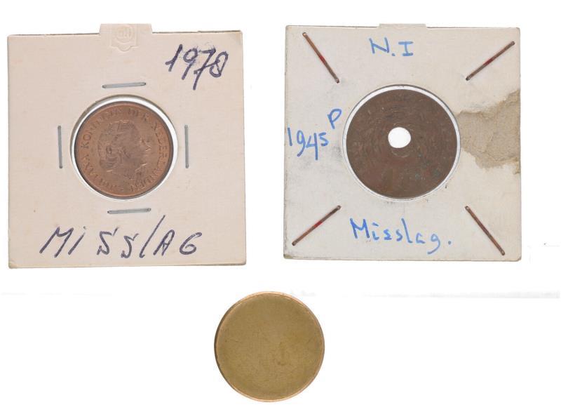 Lot (3) Misslag 1 cent 1945 Ned Ind.