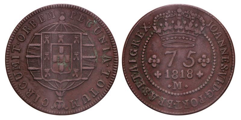 Brazil, Portugese Colony. Joao VI. 75 Reis. 1818 M.