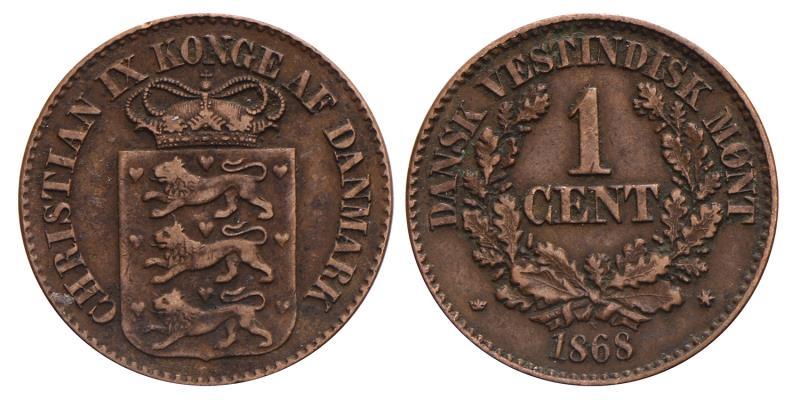 Danish West Indies. Christian IX. 1 Cent. 1868.