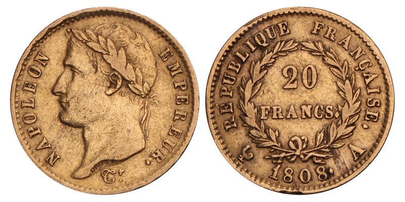 France. Napoleon I. 20 Francs. 1808 A.