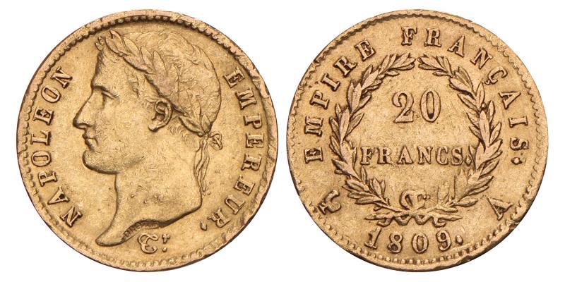 France. Napoleon I. 20 Francs. 1809 A.