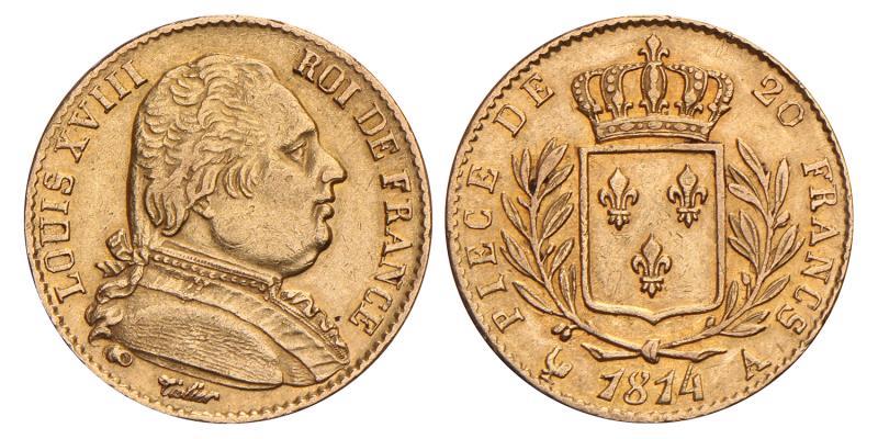 France. Louis XVIII. 20 Francs. 1814 A.