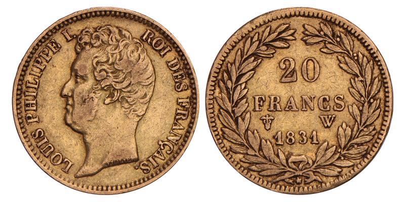 France. Louis Phillippe I. 20 Francs. 1831 W.