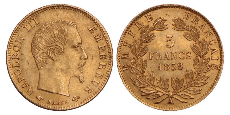 France. Napoleon III. 5 Francs. 1859 A.