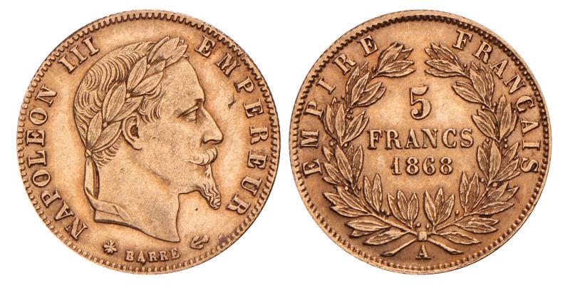 France. Napoleon III. 5 Francs. 1868 A.