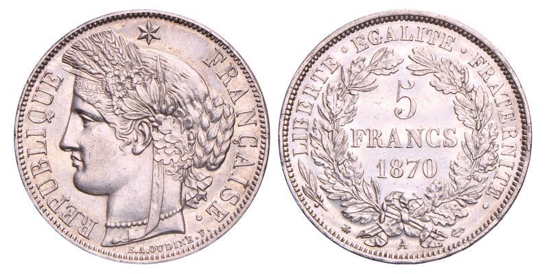 France. 5 Francs. 1870 A.