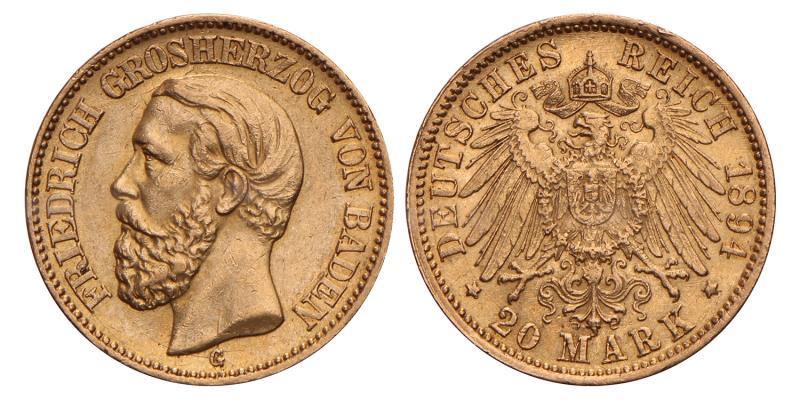 Germany. Baden. Friedrich I. 20 Mark. 1894 G.