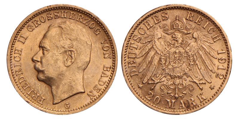 Germany. Baden. Friedrich II. 20 Mark. 1912 G.