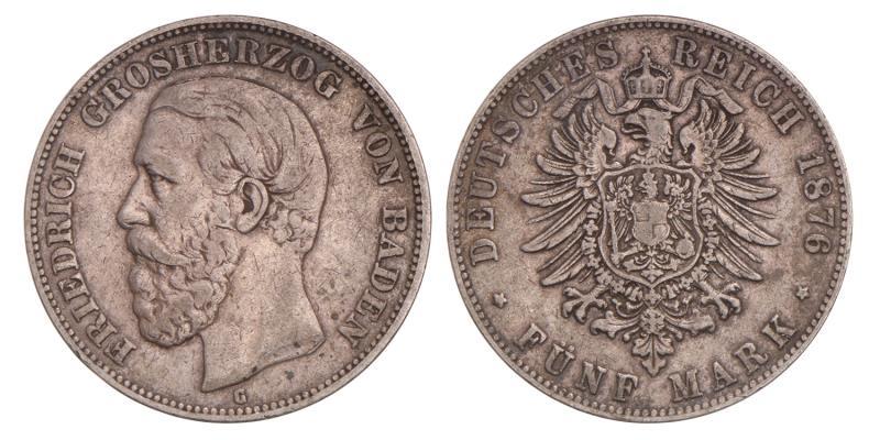 Germany. Baden. Friedrich I. 5 Mark. 1876 G.