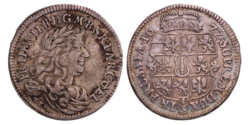 Germany. Brandenburg (Prussia). Friedrich Wilhelm I. 1/3 Thaler (1/2 Gulden). 1672 TT.