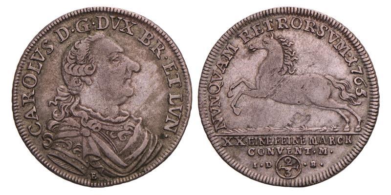 Germany. Brunswick-Wolfenbüttel. Karl I. 2/3 Thaler. 1765 E/IDB.