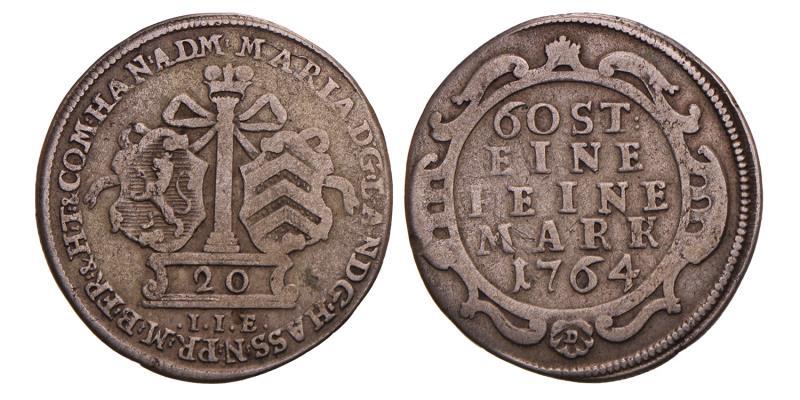 Germany. Hanau-Munzenberg. Wilhelm IX. 20 Kreuzer. 1764 IIE.