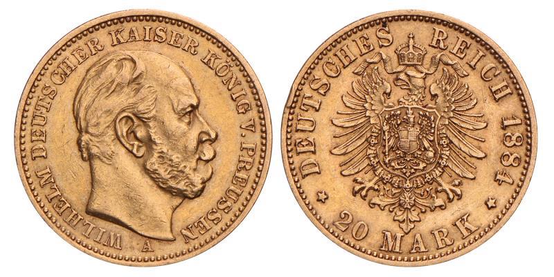 Germany. Prussia. Wilhelm I. 20 Mark. 1884 A.