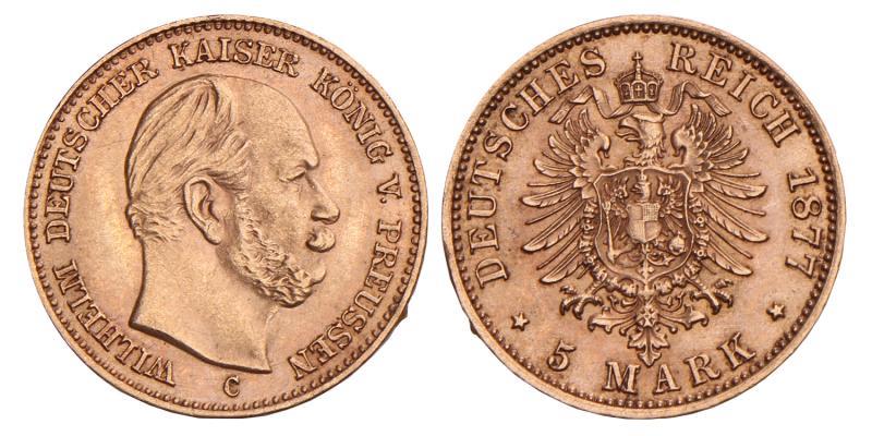 Germany. Prussia. Wilhelm I. 5 Mark. 1877 C.