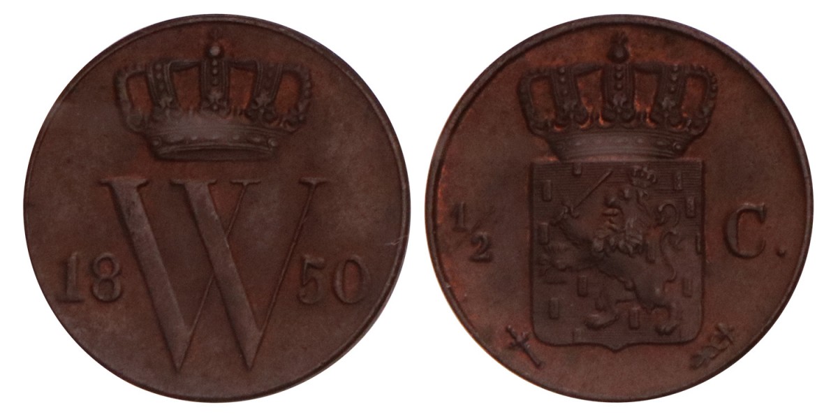 ½ Cent Willem III 1850. FDC.