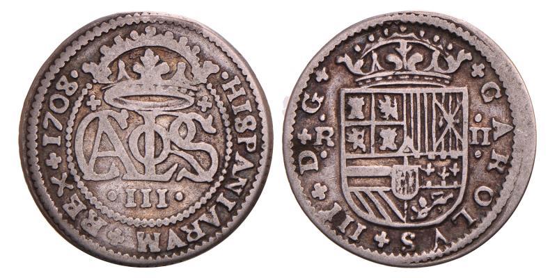 Spain. Carlos III Pretender. 2 Reales. 1708.