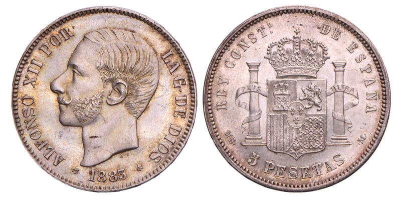 Spain. Alfonso XII. 5 Pesetas. 1883 (83) MS-M.