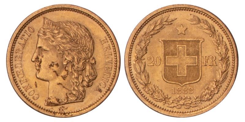 Switzerland. 20 Francs. 1883.