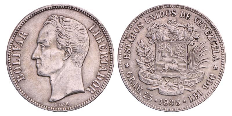 Venezuela. 5 Bolivares. 1935.