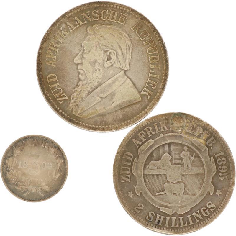 South Africa, ZAR. Lot (3) 3 Pence, 2 Shillings, 2½ Shillings. 1893 - 1895.