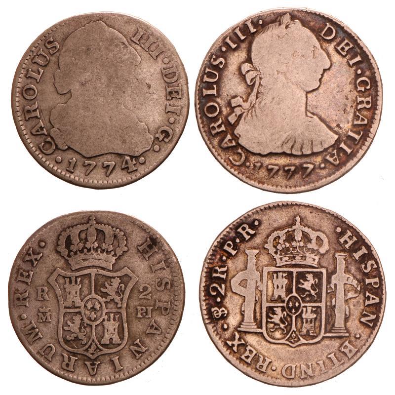 Spain. Charles III. Lot (2) 2 Reales. 1774/1777.