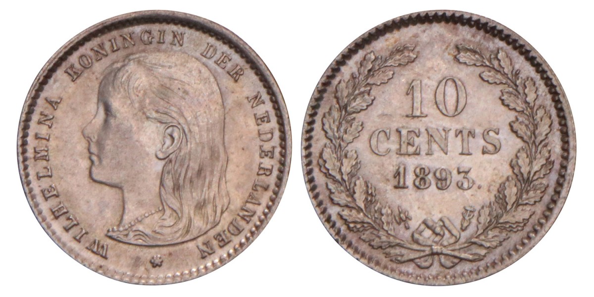 10 Cent Wilhelmina 1893. Prachtig.