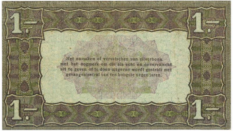 Nederland. 1 gulden. Zilverbon. Type 1920. - Zeer Fraai / Prachtig.