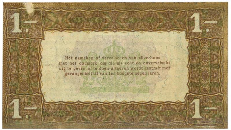 Nederland. 1 gulden. Zilverbon. Type 1920. - Zeer Fraai +.