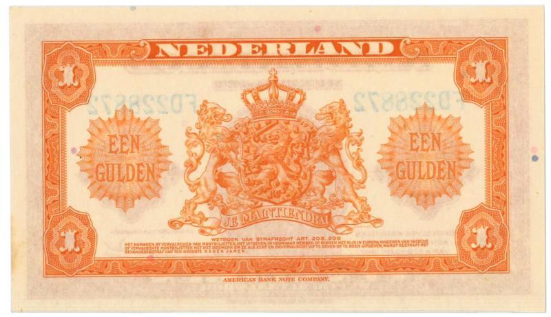 Nederland. 1 gulden. Zilverbon. Type 1943. - UNC.