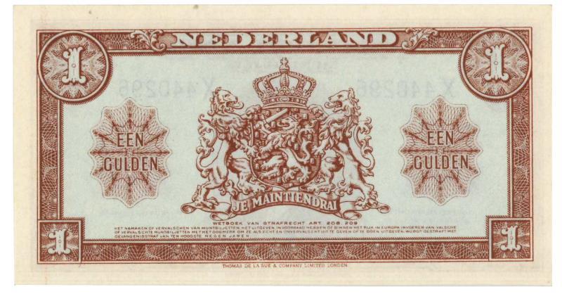 Nederland. 1 gulden. Muntbiljet. Type 1945. - UNC.