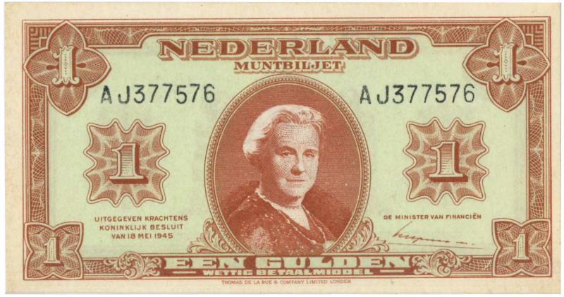 Nederland. 1 gulden. Muntbiljet. Type 1945. - UNC.