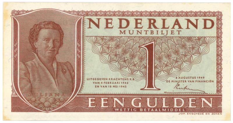 Nederland. 1 gulden. Muntbiljet. Type 1949. - UNC.