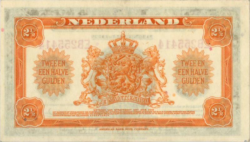 Nederland. 2½ gulden. Muntbiljet. Type 1943. - Prachtig +.