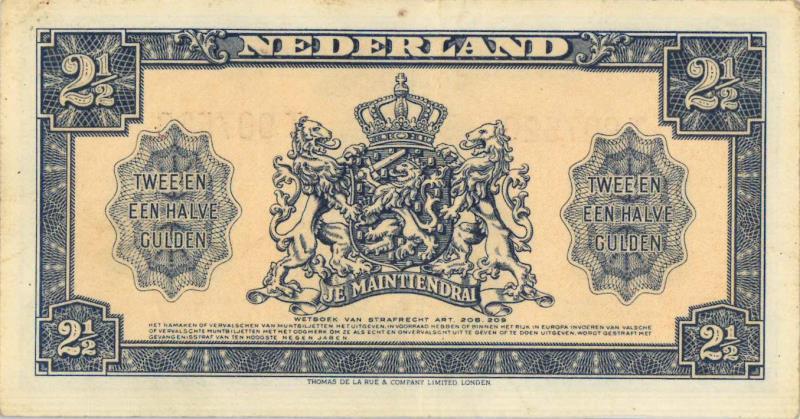 Nederland. 2½ gulden. Muntbiljet. Type 1945. - Prachtig.