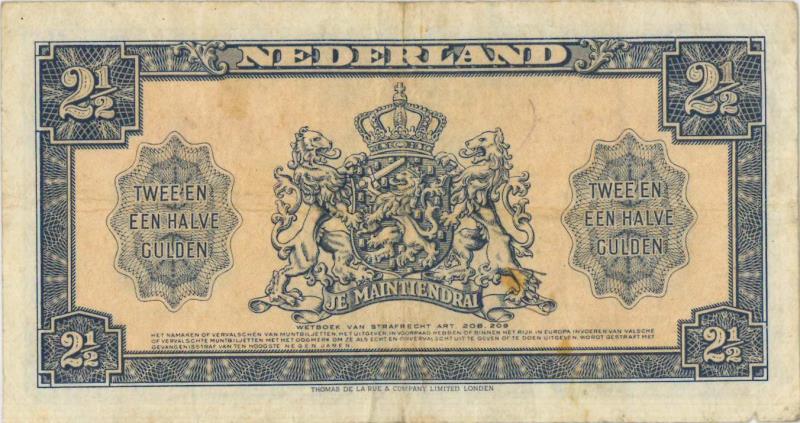 Nederland. 2½ gulden. Muntbiljet. Type 1945. - Zeer Fraai.