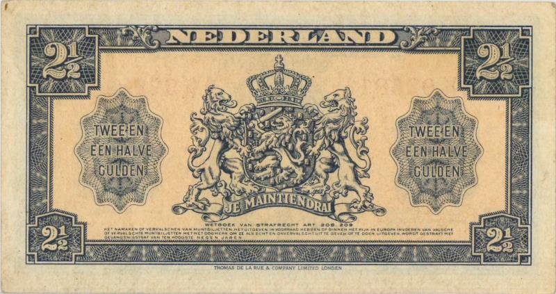 Nederland. 2½ gulden. Muntbiljet. Type 1945. - Zeer Fraai +.