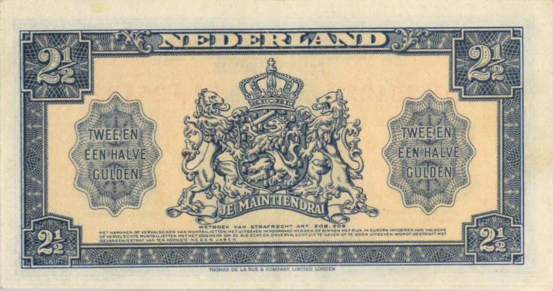 Nederland. 2½ gulden. Muntbiljet. Type 1945. - Zeer Fraai / Prachtig.