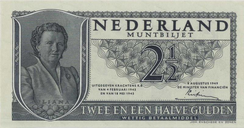 Nederland. 2½ gulden. Muntbiljet. Type 1949. - UNC.