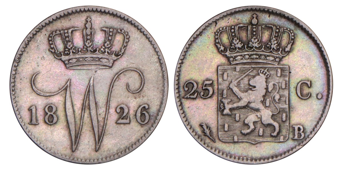25 Cent Willem I 1826 B. Zeer Fraai.