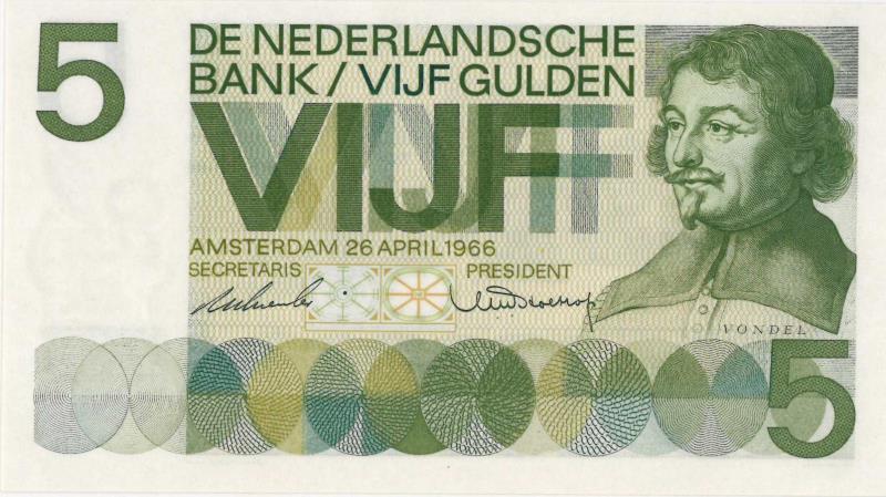 Nederland. 5 gulden. Bankbiljet. Type 1966. Vondel I - UNC.