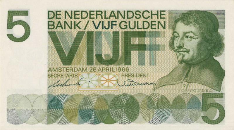 Nederland. 5 gulden. Bankbiljet. Type 1966. Vondel I - UNC.