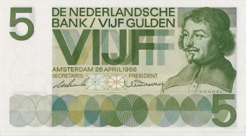 Nederland. 5 gulden. Bankbiljet. Type 1966. Vondel I - Nagenoeg UNC.