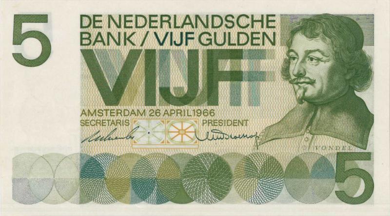 Nederland. 5 gulden. Bankbiljet. Type 1966. Vondel I - Nagenoeg UNC.