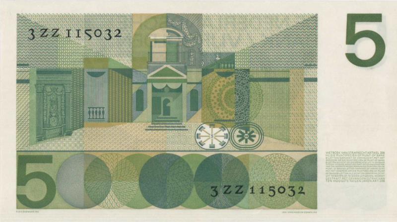 Nederland. 5 gulden. Bankbiljet. Type 1966. Vondel I - Nagenoeg UNC.