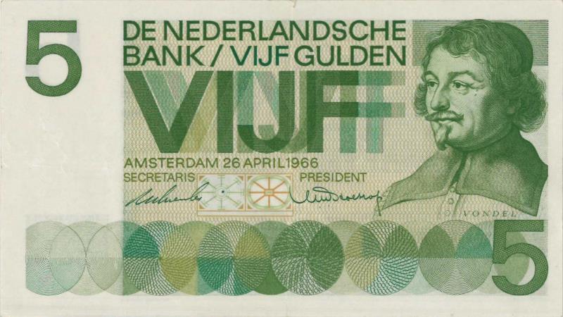 Nederland. 5 gulden. Bankbiljet. Type 1966. Vondel I - Zeer Fraai.