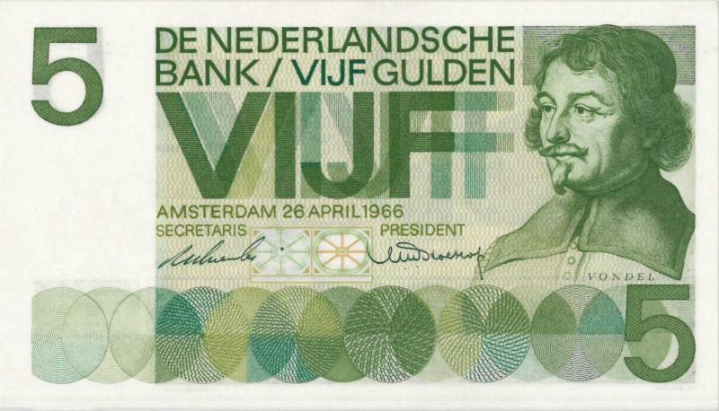 Nederland. 5 gulden. Bankbiljet. Type 1966. Vondel I - UNC.