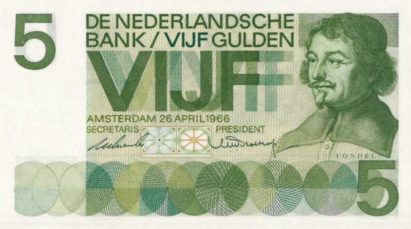 Nederland. 5 gulden. Bankbiljet. Type 1966. Vondel I - UNC.